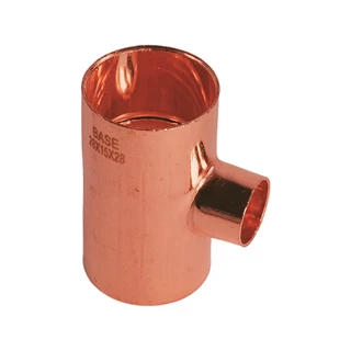 BASE forrasztható réz T-idom, szűkített, 28 - 15 - 28 mm