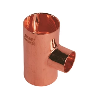 BASE forrasztható réz T-idom, szűkített, 28 - 18 - 28 mm