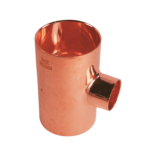 BASE forrasztható réz T-idom, szűkített, 54 - 28 - 54 mm