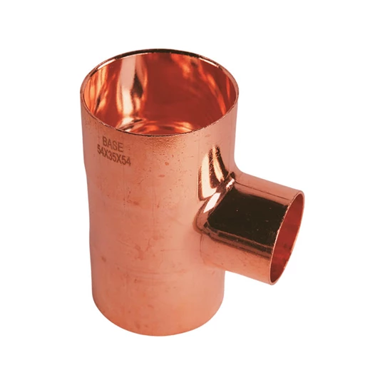 BASE forrasztható réz T-idom, szűkített, 54 - 35 - 54 mm