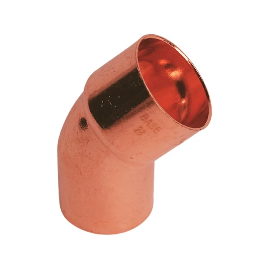 BASE forrasztható réz ív idom 45°, KB, 28 mm