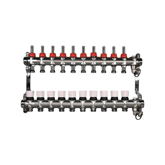 BASE rozsdamentes osztó-gyűjtő, áramlásmérős, 10 körös, konzollal, kézi légtelenítővel
