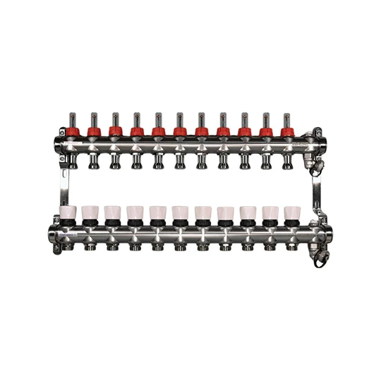 BASE rozsdamentes osztó-gyűjtő, áramlásmérős, 11 körös, konzollal, kézi légtelenítővel