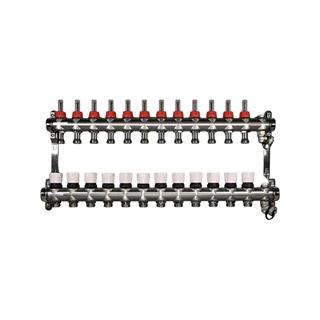 BASE rozsdamentes osztó-gyűjtő, áramlásmérős, 12 körös, konzollal, kézi légtelenítővel