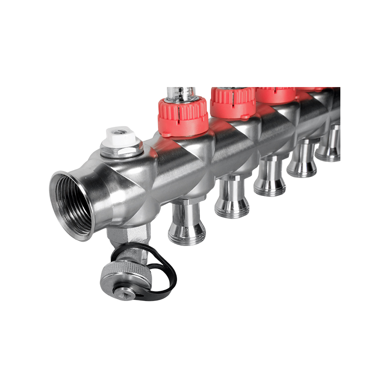 BASE rozsdamentes osztó-gyűjtő, áramlásmérős,  3 körös, konzollal, kézi légtelenítővel