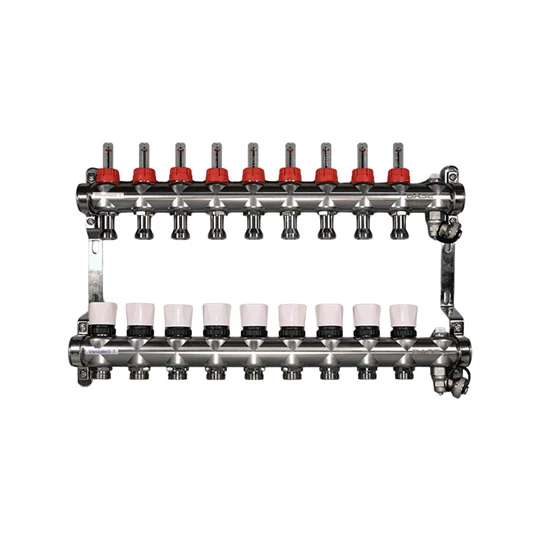 BASE rozsdamentes osztó-gyűjtő, áramlásmérős,  9 körös, konzollal, kézi légtelenítővel
