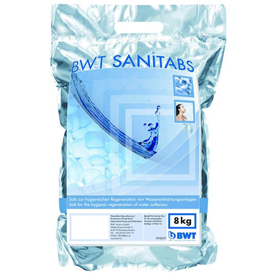 BWT vízkezelő berendezéshez Sanitabs fertőtlenítő adalékkal ellátott regeneráló só - 8 kg/zsák