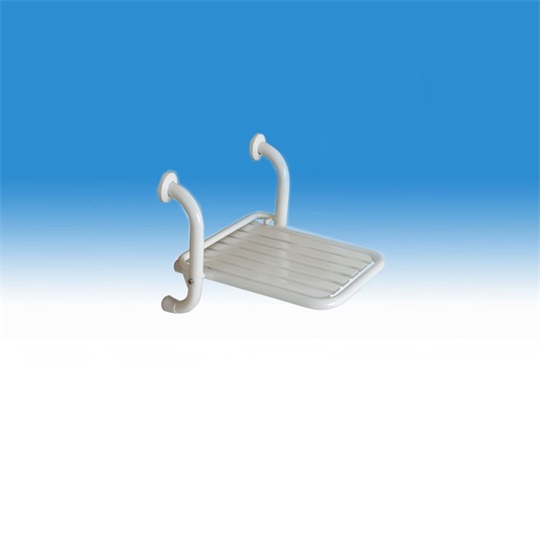 B&K Felhajtható zuhanyszék, falra szerelhető, 330 x 440 mm-es ülőfelülettel, rozsdamentes acélból fehérre szinterezve