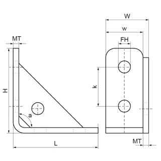 Bis Strut 90°-os merev sarokelem BUP 91x91x6