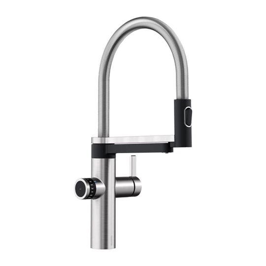 Blanco Evol-S Pro Filter csaptelep, zuhanyváltós fejjel, PVD steel, magas nyomású, tartozék szűrővel