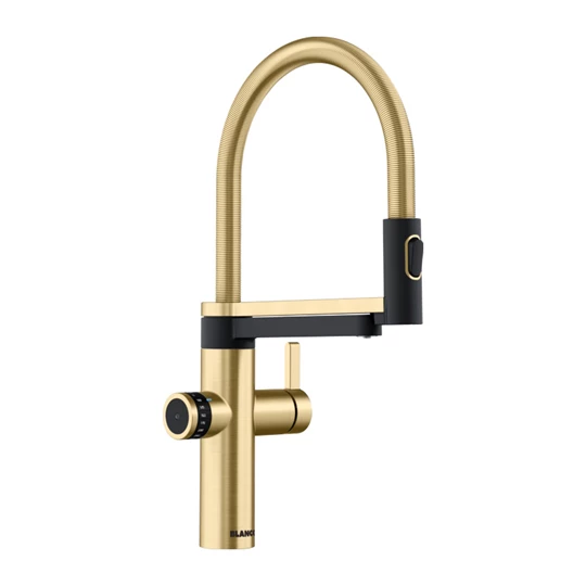 Blanco Evol-S Pro Filter csaptelep, zuhanyváltós fejjel, satin gold, magas nyomású
