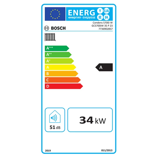 Bosch GC5700iW P-35 fali kondenzációs fűtő gázkazán 35 kW-os teljesítménnyel, beépített váltószeleppel, korrózióálló