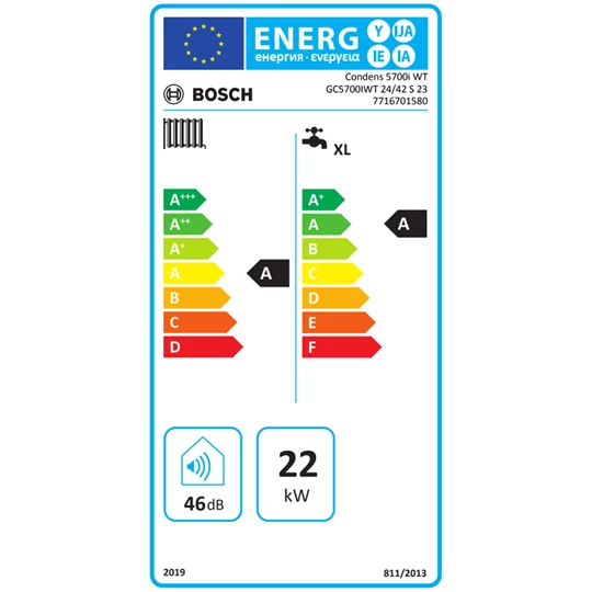 Bosch GC5700i WT 24/42 S23 HMI 700, folyamatos szabályozású kondenzációs fali készülék