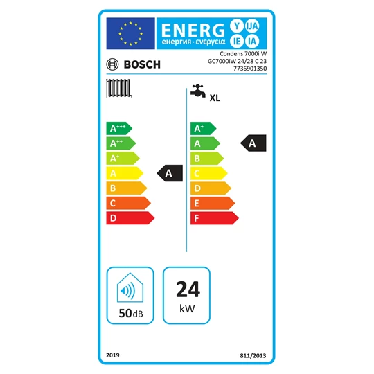 Bosch Condens 7000i W GC7000iW 24/28 C 23 fali kondenzációs kombi gázkazán, fehér, 24 kW