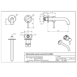 Bugnatese Kobuk falsík alatti mosdó csaptelep 190mm-es beömlővel, látható rész, króm felület