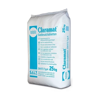 Claramat tablettázott regeneráló só vízkezelő berendezéshez – 25 kg/zsák