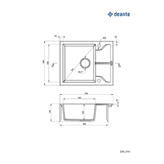 Deante Andante gránit mosogató,1 medence+csepegtető, lefolyó+szifon, 590x490x194mm, grafit