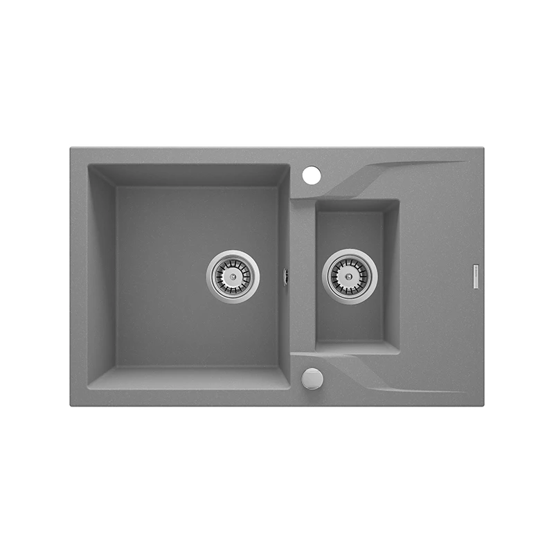 Deante Andante gránit mosogató,1 medence+gyümölcsmosó+csepegtető, lefolyó+szifon, 780x490x194mm, metálszürke