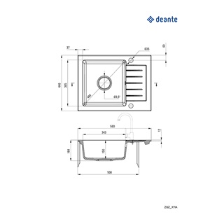 Deante Zorba gránit mosogató, 1 medence+csepegtető+lefolyó+szifon, 580x440x164mm, metálgrafit