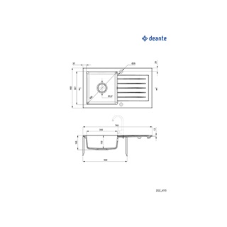 Deante Zorba gránit mosogató, 1 medence+csepegtető+lefolyó+szifon, 760x440x160mm, metálgrafit