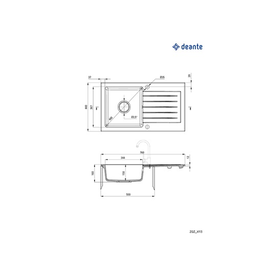 Deante Zorba gránit mosogató, 1 medence+csepegtető+lefolyó+szifon, 760x440x160mm, metálgrafit