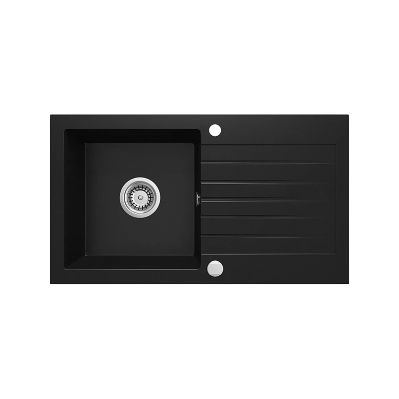 Deante Zorba gránit mosogató, 1 medence+csepegtető+lefolyó+szifon, 760x440x160mm, nero
