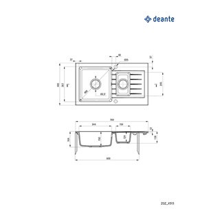 Deante Zorba gránit mosogató, 1 medence+gyümölcsmosó+csepegtető+lefolyó+szifon, 760x440x164mm, grafit