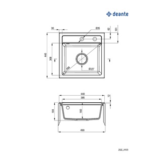 Deante Zorba gránit mosogató, 1 medence+lefolyó+szifon, 440x440x184mm, metálgrafit
