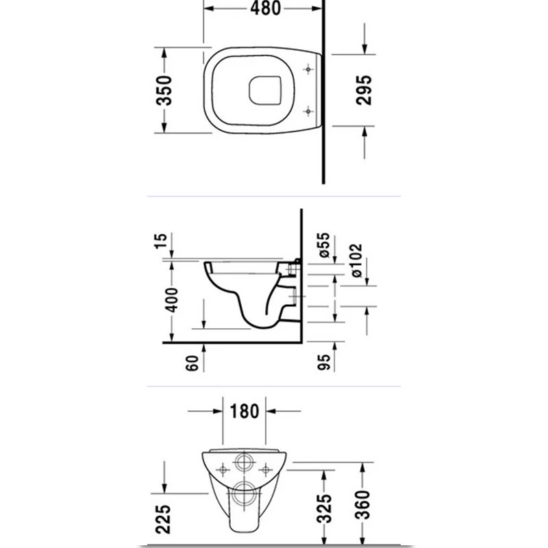 Duravit D-Code fali WC csésze, Compact, mélyöblítésű, fehér, 48 cm