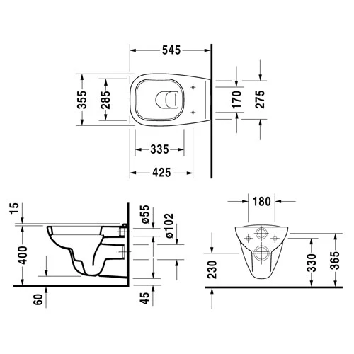 Duravit D-Code fali WC csésze, mélyöblítésű