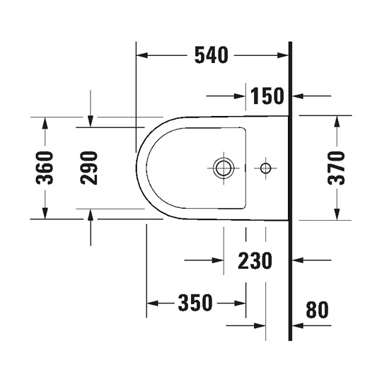 Duravit D-Neo fali bidé túlfolyóval, csaplyukpaddal, Durafix rögzítéssel, 370x540mm