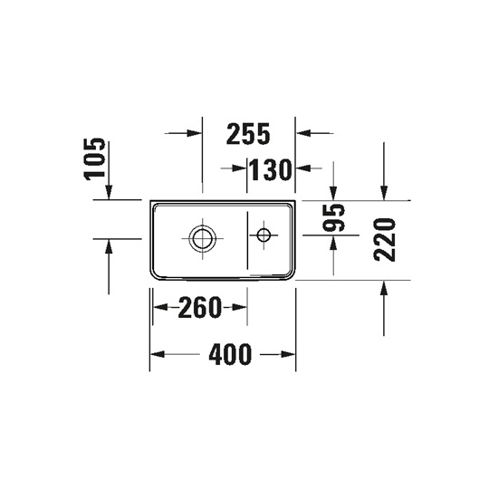 Duravit D-Neo kerámia kézmosó, túlfolyó nélkül, jobb oldalt csaplyukkal, rögzítővel, 400x220x120mm, fehér