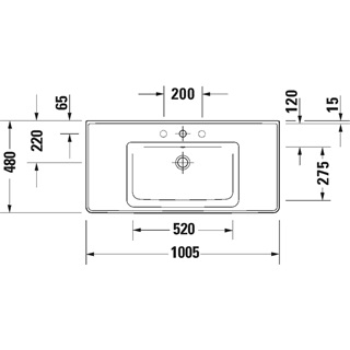 Duravit D-Neo kerámia mosdó, bútorral aláépíthető, 1005x480mm, csaplyukkal, túlfolyóval, 2 oldalt pakoló, fehér