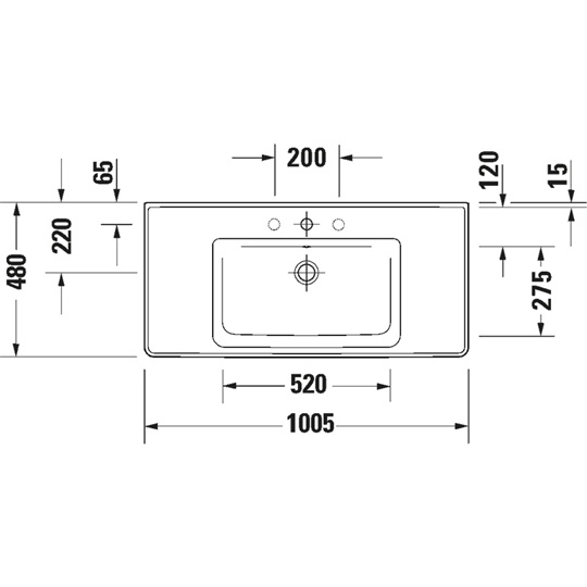 Duravit D-Neo kerámia mosdó, bútorral aláépíthető, 1005x480mm, csaplyukkal, túlfolyóval, 2 oldalt pakoló, fehér