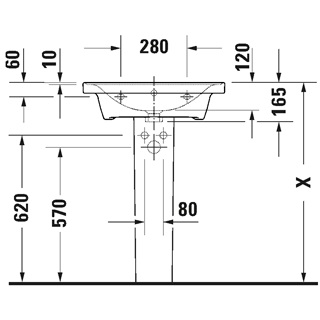 Duravit D-Neo kerámia mosdó, bútorral aláépíthető, 600x480 mm, csaplyukpaddal, túlfolyóval