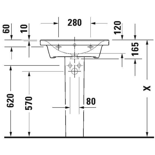 Duravit D-Neo kerámia mosdó, bútorral aláépíthető, 600x480 mm, csaplyukpaddal, túlfolyóval