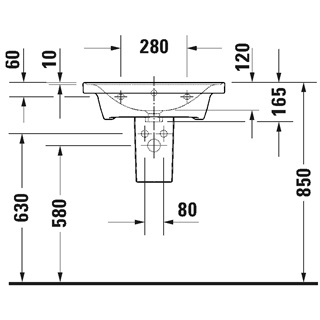 Duravit D-Neo kerámia mosdó, bútorral aláépíthető, 600x480 mm, csaplyukpaddal, túlfolyóval