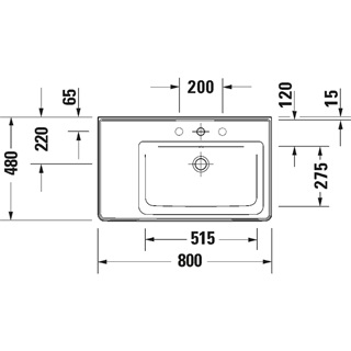 Duravit D-Neo kerámia mosdó, bútorral aláépíthető, 800x480mm, csaplyukkal, jobb oldalon mosdó, túlfolyóval, fehér