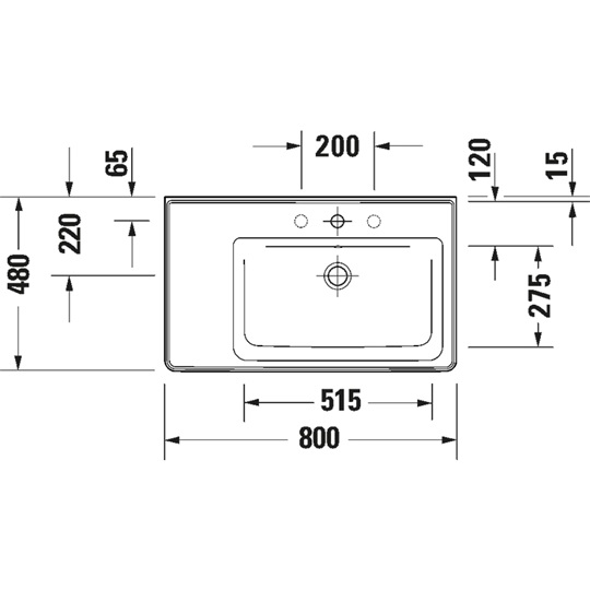 Duravit D-Neo kerámia mosdó, bútorral aláépíthető, 800x480mm, csaplyukkal, jobb oldalon mosdó, túlfolyóval, fehér