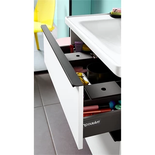 Duravit D-Neo mosdó alá építhető 4 fiókos fali mosdószekrény 1400*550*644mm, mosdópult kivágással két mosdó részére