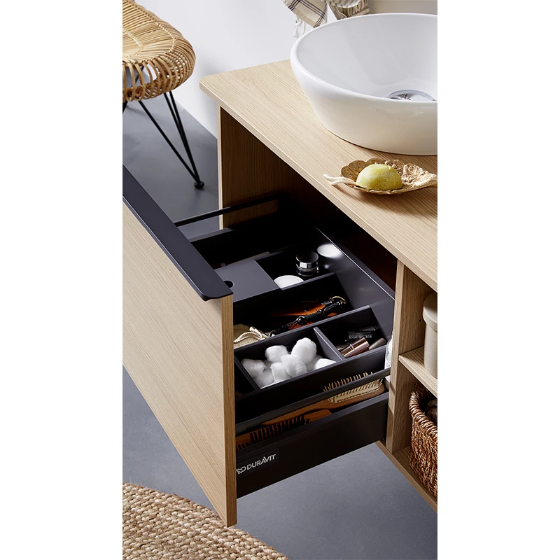 Duravit D-Neo mosdó alá építhető fali alsószekrény, 1 fiók jobbra 784x452 mm, matt bazalt, bronz fogantyú