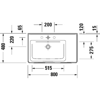 Duravit D-Neo mosdó, bútorral aláépíthető, 800x480 mm, csaplyukkal ,bal oldalon mosdó,túlfolyóval,csaplyuk paddal