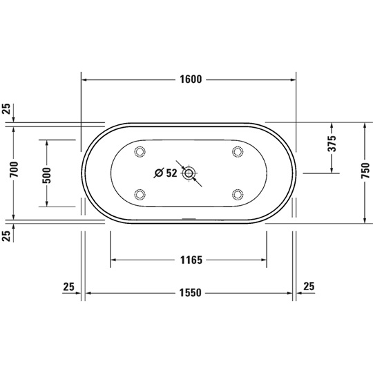 Duravit D-Neo szabadonálló fürdőkád, speciális le-és túlfolyóval, DuraSolid, 1600x750mm, fehér