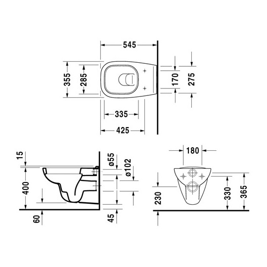 Duravit D-Code fali WC csésze, mélyöblítésű
