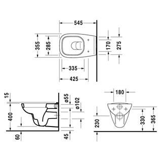 Duravit D-Code fali WC csésze, mélyöblítésű, Rimless
