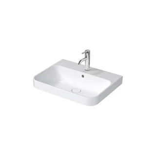 Duravit Happy D.2 Plus 600x460mm ráültethető mosdó, túlfolyóval, csaplyuk nélkül, hátsó fele nem mázas, fehér