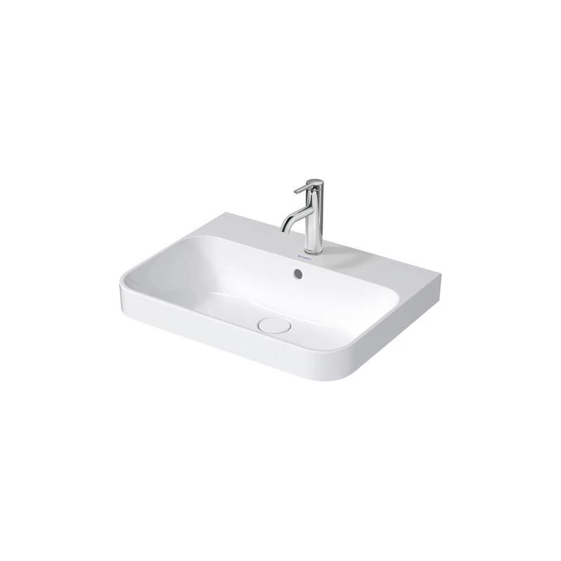 Duravit Happy D.2 Plus 600x460mm ráültethető mosdó, túlfolyóval, csaplyuk nélkül, hátsó fele nem mázas, fehér