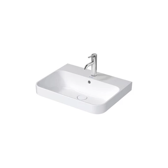Duravit Happy D.2 Plus 600x460mm ráültethető mosdó, túlfolyóval, csaplyuk nélkül, hátsó fele nem mázas, fehér