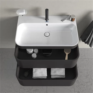 Duravit Happy D.2 Plus alsószekrény C-Bonded mosdóval, 775x490 mm, szifonnal, 2 fiókos, grafit super matt