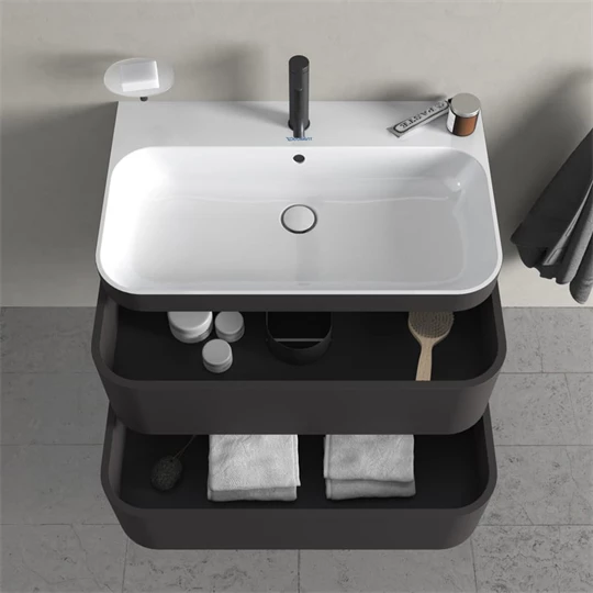 Duravit Happy D.2 Plus alsószekrény C-Bonded mosdóval, 775x490 mm, szifonnal, 2 fiókos, grafit super matt